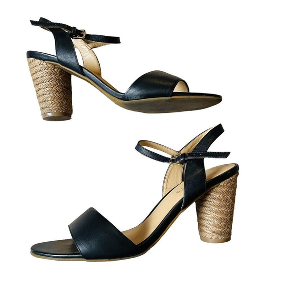 TALBOTS Black Strappy Espadrille Heel Black Leather Pumps SZ 10 - Picture 9 of 11